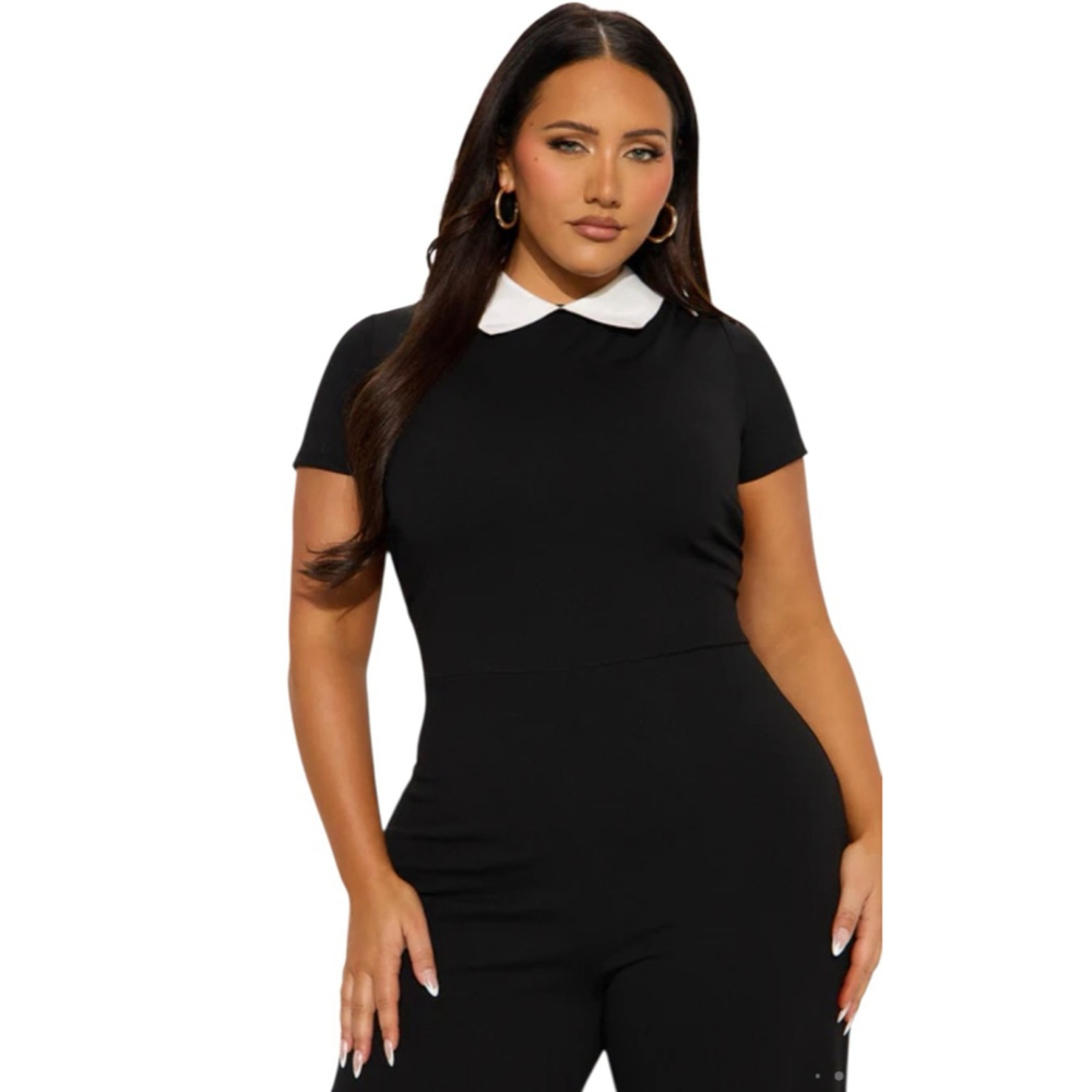 Women's Fashion Nova Black White Short Sleeve Jumpsuit 2X NWT - Picture 3 of 13